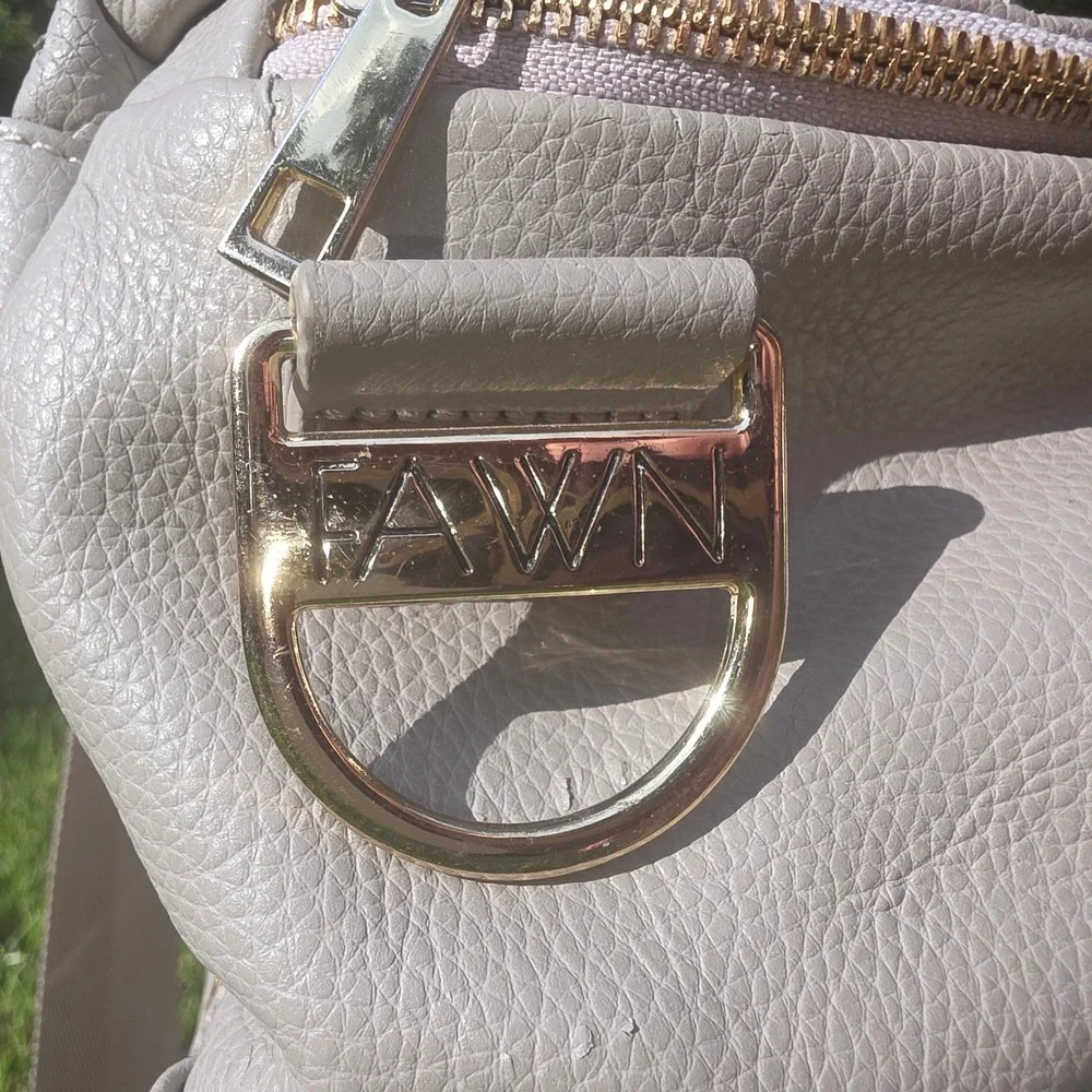 Fawn Design Original Diaper Bag Gray Vegan Leather Backpack Gold Hardware